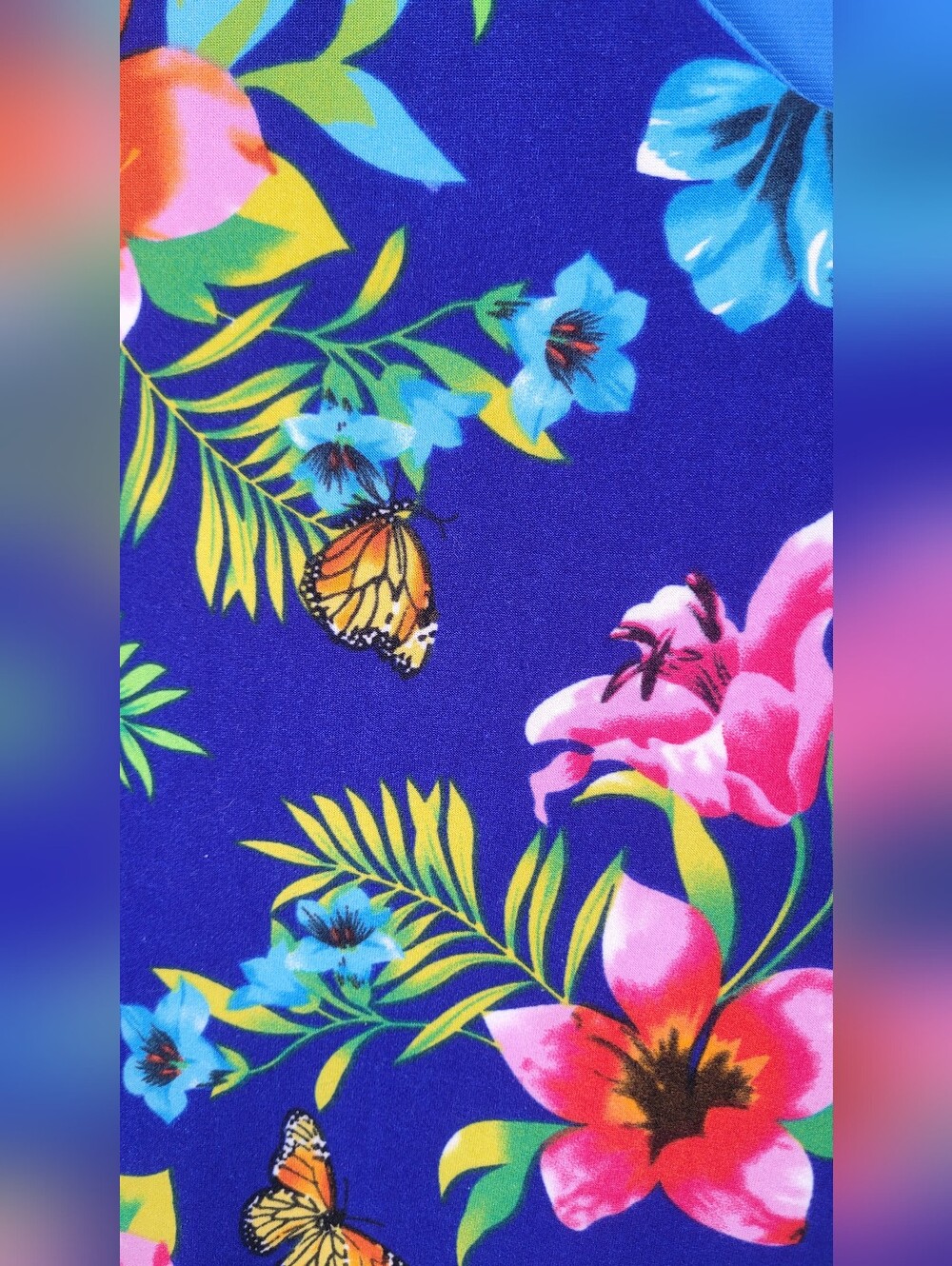 Attitudes By Renee Reversible Women’s V-Neck Tunic Top Blue Floral & Solid Blue - Picture 14 of 16